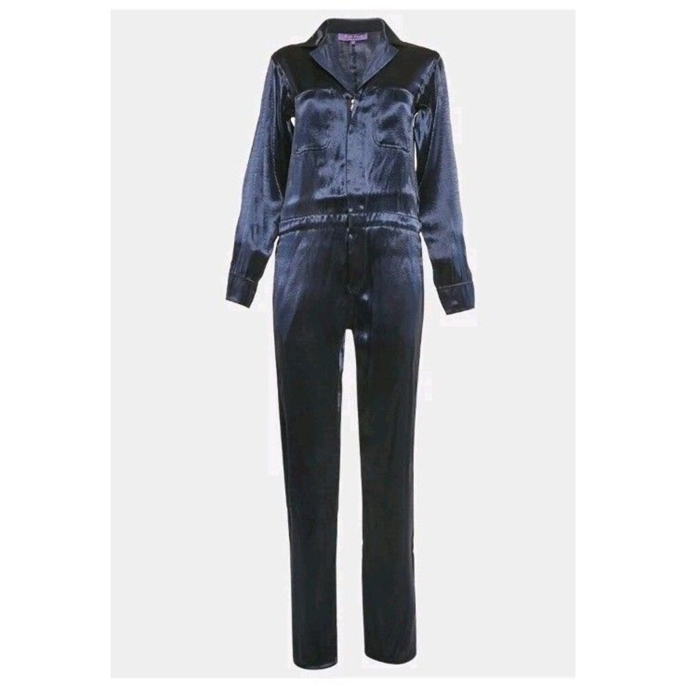 Ralph Lauren Purple Label Size 8 Navy Blue Silk Nylon Blend Lurex Jumpsuit